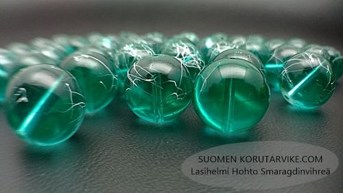 Glass bead Hohto 14mm emerald green 15 pcs