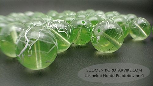 Glass bead Hohto 14mm peridot green 15 pcs