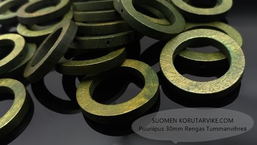 Wood Pendants 30mm Ring Dark Green 4pcs