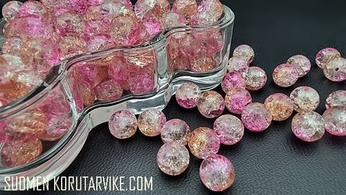 Glaspärla 10mm crackle rosa persika 50g ca42st