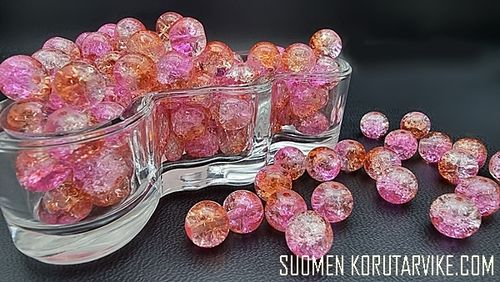 Glaspärla 10mm crackle rosa orange 50g ca42st