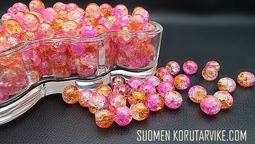 Glaspärla 8mm crackle pink orange 40g ca 60st