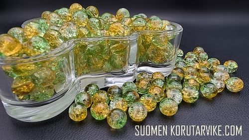 Glaspärla 8mm crackle Guld oliv 40g ca 60st